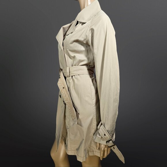 Y2K Miss Sixty Beige Trench Coat Size M Belted mid Length Jacket Double Breasted - Picture 5 of 12